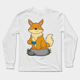 Fox with Coffee cup Long Sleeve T-Shirt